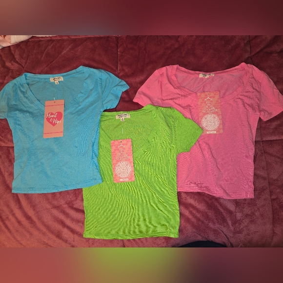 Heart Hips Tops - Heart Hips V-Neck Tees - Sky Blue, Lime Green, Soft Pink